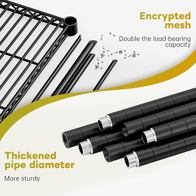 REIBII 45.5''W Storage Shelves Wire Shelving, 5 Tier Pantry Shelves for Storage Rack, Adjustable Metal Shelving for Pantry Kitchen Steel Shelving, 45.5" W x 71" H x 17.7" D, 2 Pack - Image 7