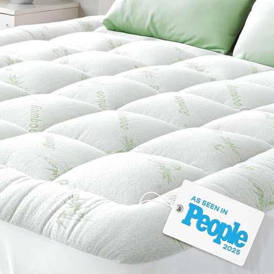 Ultra Soft Full XL Size Mattress Topper - Viscose Made from Bamboo Pillow Top Mattress Pad for Back Pain Relief - Naturally Cooling for Hot Sleepers, Green