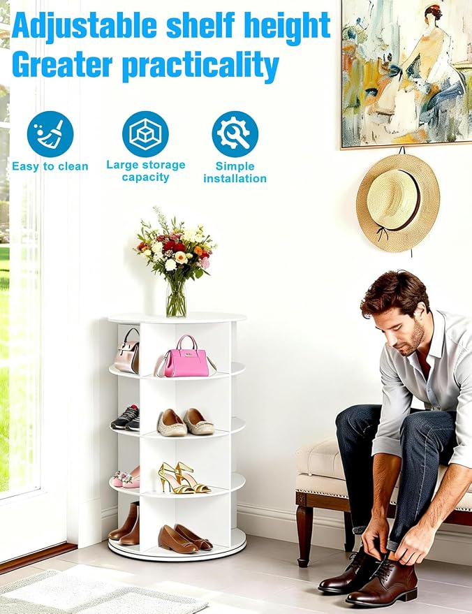 8 Tier Rotating Shoe Rack Tower, Spinning Shoe Organizer Rotating Shelf, Space-Saving 360° Revolving Shoe Rack Storage Round Carousel for Entryway, Closet & Bedroom (Shoe Rack 01) - Image 4