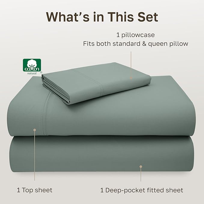 California Design Den Twin Sheet Set - 100% Cotton, Luxury 600 Thread Count Deep Pocket Twin Sheets, Soft Durable Bedding with Sateen Weave (Sage Green - Cool Tone)
