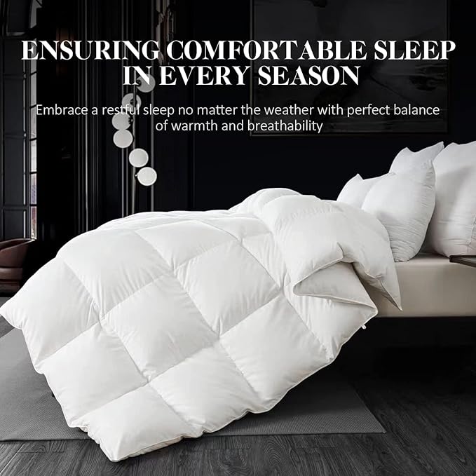 WhatsBedding White Feather Comforter California King Size, Filled with Feather and DownFiber, All Season Luxury Bed Comforter, Ultra Soft 100% Cotton Duvet Insert,104"x96"