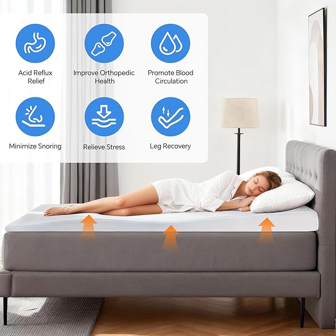 HOMBYS Bed Wedge Pillow Twin Size, 5-Inch Thickness Ergonomic Curved Mattress Topper for Advanced Relief of Acid Reflux, Back Pain & Snoring, 2-in-1 Adjustable Inclined Support System