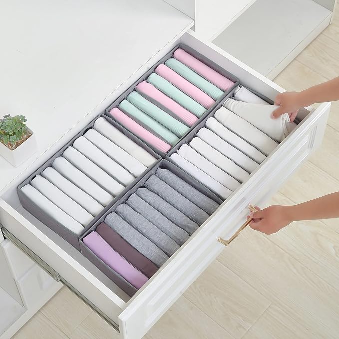 Qozary 4 Pack Drawer Organizers for Clothing, 8 Grids Foldable Closet Organizers and Storage Bins for Bedroom, Dresser Organizer Boxes for Thin T-shirts, Tank Tops, Camisoles, Tights, Leggings - Image 6
