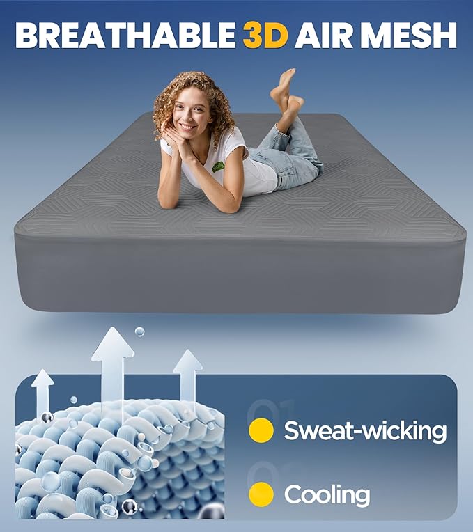 100% Waterproof Mattress Protector with High Resistance to Liquid, Breathable 3D Air Cal King Mattress Protector, Ultra Soft Cooling Mattress Cover Hypoallergenic Quiet Bed Cover Fits 6"-21"(Gray)