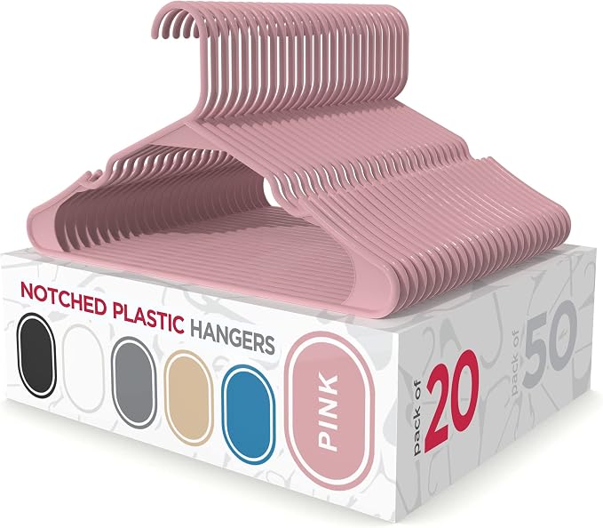 Sharpty Plastic Hangers Clothes Hangers for Clothing, Closet, Coats & Shirts - Notched, Durable & Space Saving - for Everyday Standard Use, Room Essentials & Basics - 20 Pack - Pink by Sharpty