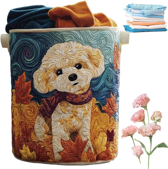 Quilted Laundry Basket with Handles, Boho Floral Fabric Storage Hamper, Large Soft Quilted Laundry Basket for Nursery, Bedroom, Laundry Room,Clothes & Toys (N, S) by qusanii