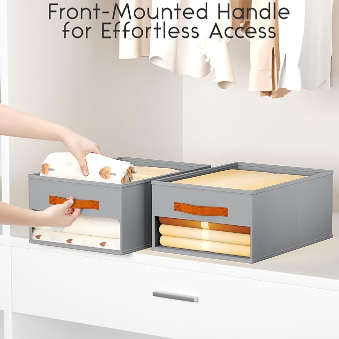 Homsorout Drawer Organizers and Storage - 6 Pack Foldable Pants Organizer with Clear Window & Handles, Fabric Closet Organizer for Clothes, Jeans, Sweaters, Towels, T-shirt, Scarf (Grey) - Image 4
