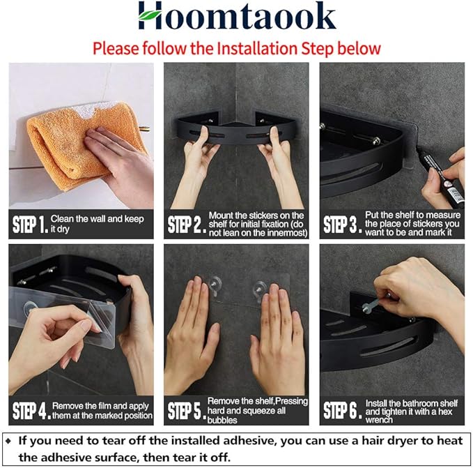 Hoomtaook Adhesive Corner Shelf Bathroom Shower Caddy Organizer for Kitchen Toilet No Drilling 2-Tier Bathroom Corner Shelves Shower Caddies - Image 4