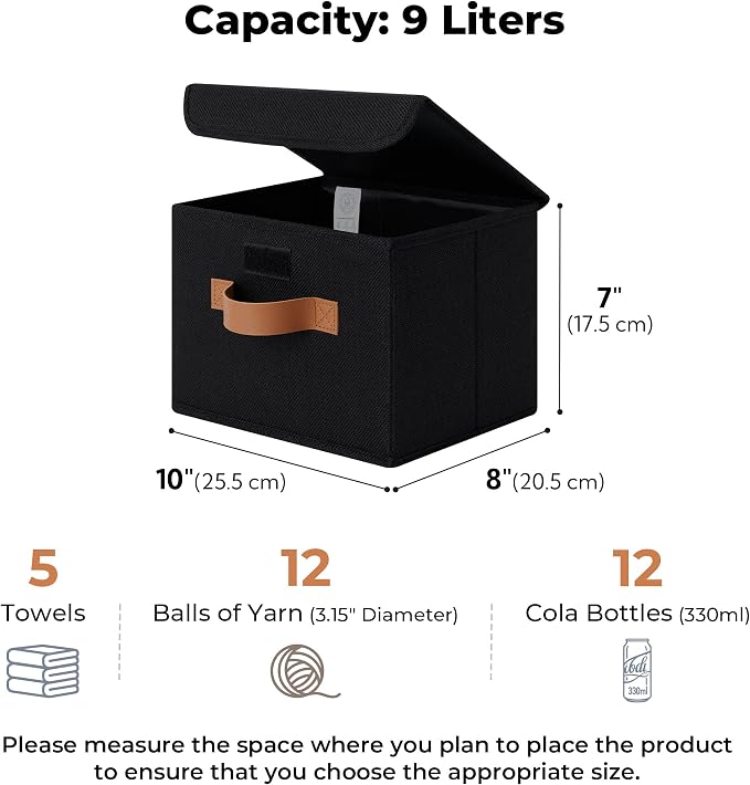 GRANNY SAYS Small Storage Bins with Lids, Small Storage Boxes, Shelf Baskets for Shelf, Collapsible Storage Bins for Living Room, Bedroom, 10x8x7 Inch, Black, 2-Pack - Image 6