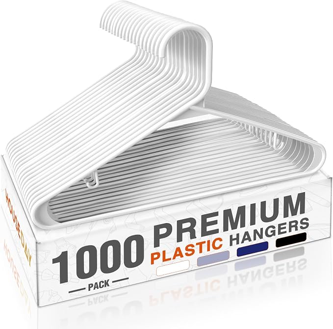HOUSE DAY 1000 Pack Plastic Clothes Hangers, Commercial Bulk Shipment for Business, Sturdy Durable Lightweight Hanger White Ideal for Retail Dry Cleaners Warehouses, Save Cost & Warehouse Space by HOUSEDAY