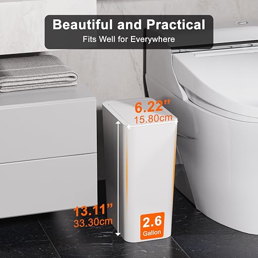 N. NETDOT 3 Pack 2.6 Gallon / 10L Bathroom Trash Can with Lid,Kitchen Garbage Can Small Trash Bin Waste Basket for Bathroom,Kitchen,Bedroom,Living Room,Office - Off White - Image 2