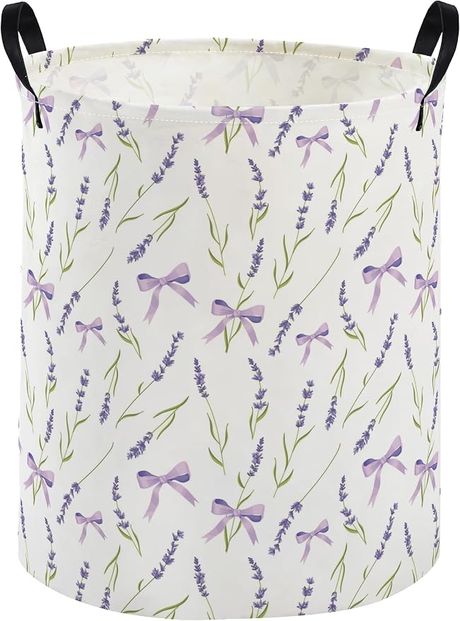 Kids Laundry Basket Flower Hamper for Nursery Girls Hamper Cute Kids Storage Bin Organizer Room Decor for Home(Purple flowers) by DDBASKET