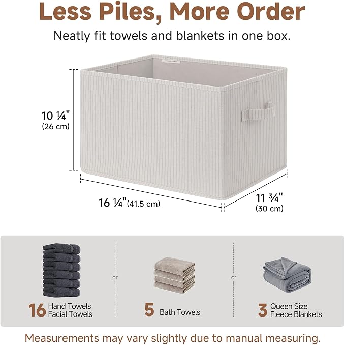 StorageWorks Foldable Shelf Organizer Bins, Closet Storage Baskets for Clothes, Storage Bins for Organization, Beige Stripes, 3-Pack, Extra Large - Image 3