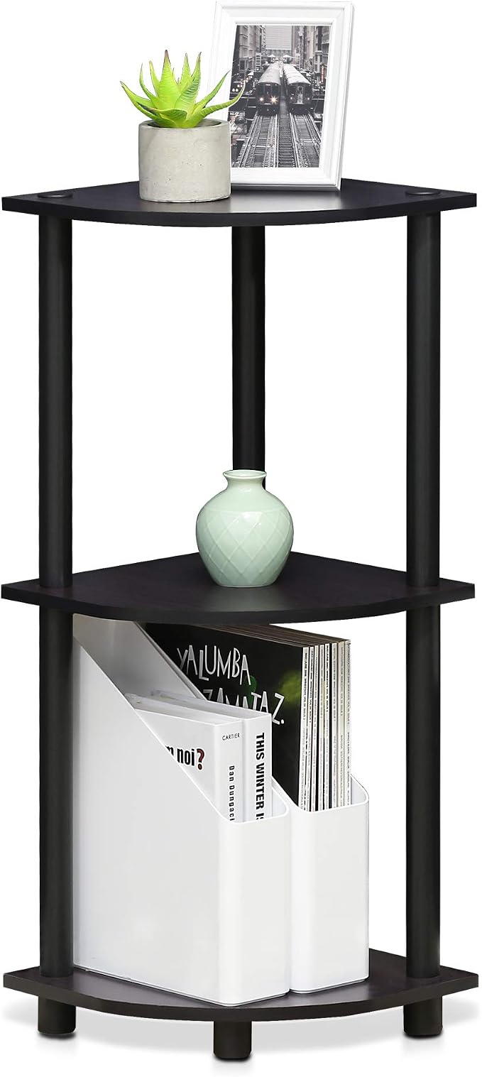 Furinno TURN-N-TUBE Corner Shelf, 3-Tier Corner Bookshelf, Display Storage Shelves with Open Shelves, for Organization and Storage, Living Room, Home Office, Garage, Dark Walnut - Image 6
