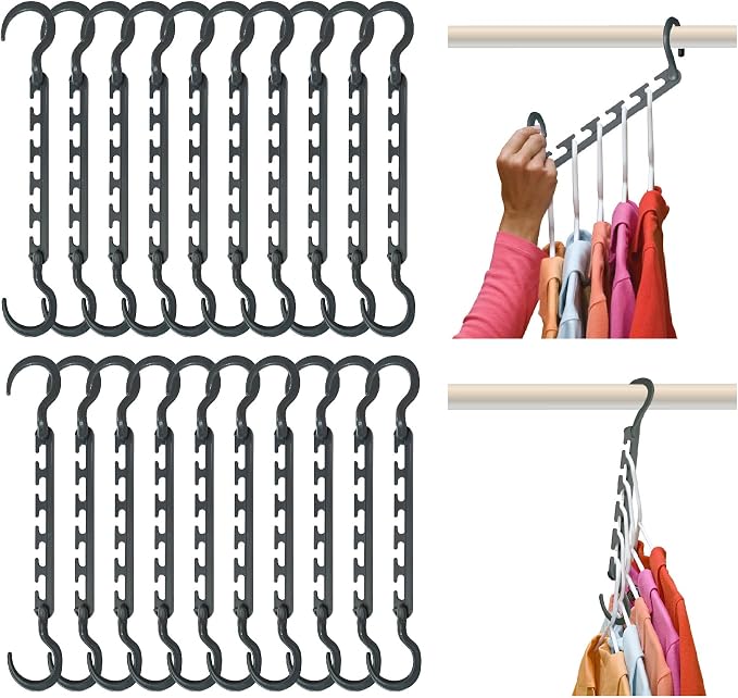 Wonder Hanger Max 20-Pack Space Saving Hangers, Reinforced Hooks Swivels 360°, Cascading Hanger, College Dorms & Storage Closet Organizer, Fully Assembled – Grey by WONDERHANGER