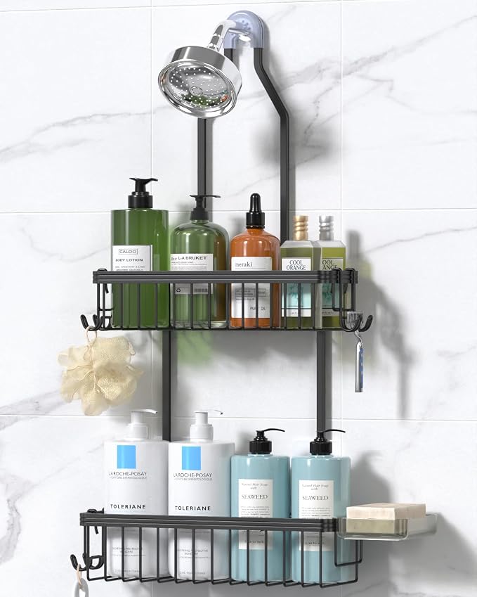 YASONIC Shower Caddy Hanging, Never Rust Shower Organizer Hanging, Aluminum Shower Racks for Inside Shower with Hooks for Razor, Bathroom Organizers and Storage with Soap Holder, Black by YASONIC