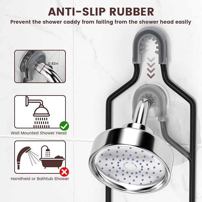 REINHARDT Shower Caddy Hanging, Rustproof Shower Caddy Anti-Swing Shower Organizer Over Showerhead No Drilling Shower Racks with Soap Holder Multi Hooks Bathroom Storage for Shampoo Sponge, Black - Image 7