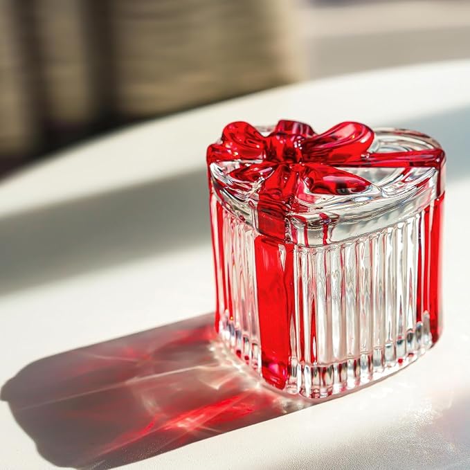 kanpura 2 Pack Glass Heart Shaped Jewelry Box Candy Dish with Lid Ring Earring Trinket Storage Box Vintage Jewelry Organizer Decorative Jar Gifts for Women Girls(Red & Clear) - Image 7