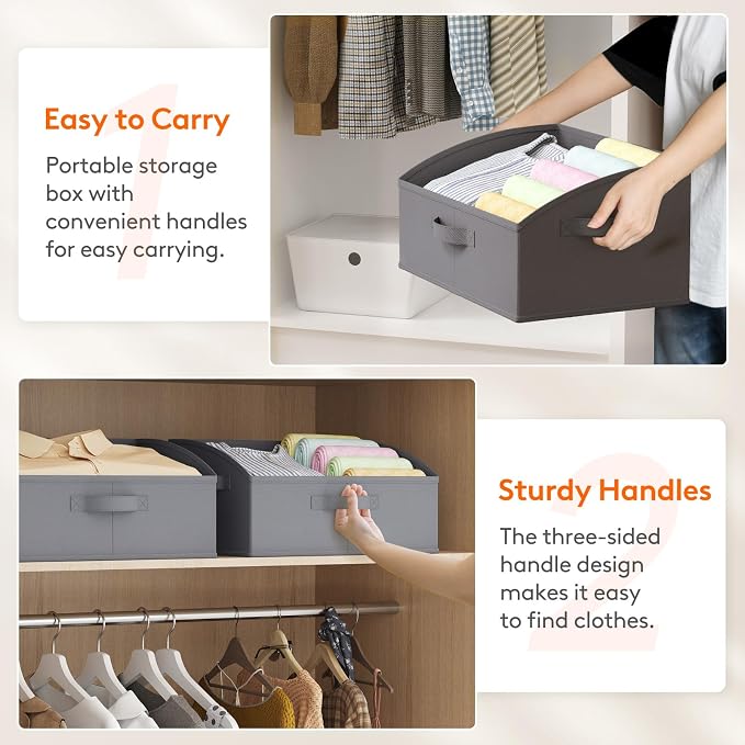 Lifewit Trapezoid Closet Storage Bins for Shelf, 6 Packs Non-woven Closet Organizer Baskets with Handles, Foldable Clothes Containers Boxes for Clothing, Book, Purse, 19L, Large, Gray - Image 4