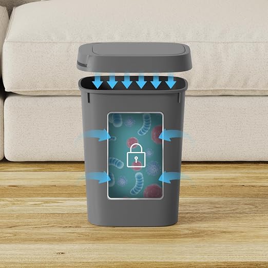 KSSKSS 3 Pack Bathroom Small Trash Can with Lid, 2.6 Gallon Slim Garbage Bin with Pop-Up Lid, 10L Plastic Wastebasket for Bedroom, Office, Kitchen, Toilet (Gray) - Image 5