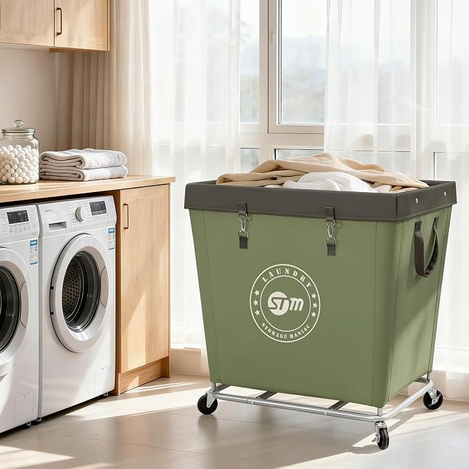 STORAGE MANIAC Commercial Laundry Hamper with Heavy Duty Steel Frame, 320 L Industrial Laundry Basket Cart with Wheels for Hotel, Home, Laundry Room, 31.7''L x 19.3''W x 30.91''H, Large Green - Image 2