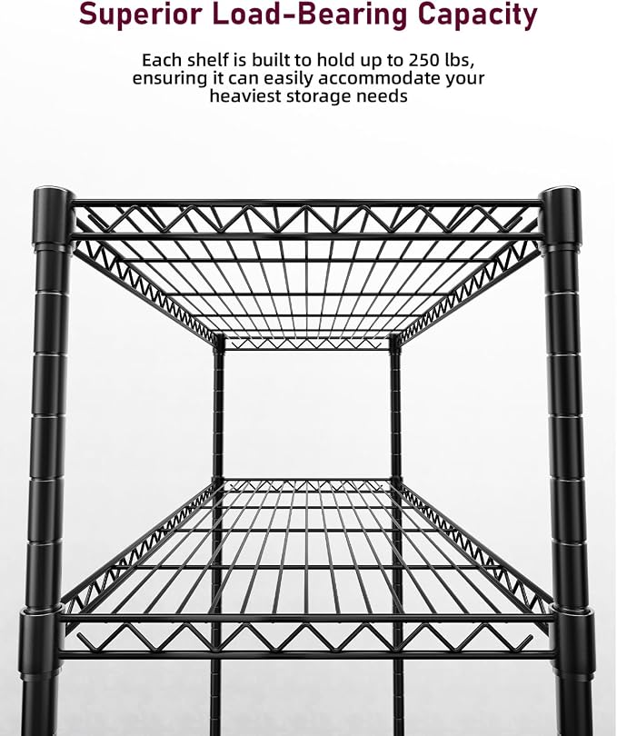 Simple Deluxe 5-Tier Heavy Duty Storage Shelving Unit, 1250 Lbs Loading Capacity, 29.92" W x 13.98" D x 61.02" H, Black - Image 7