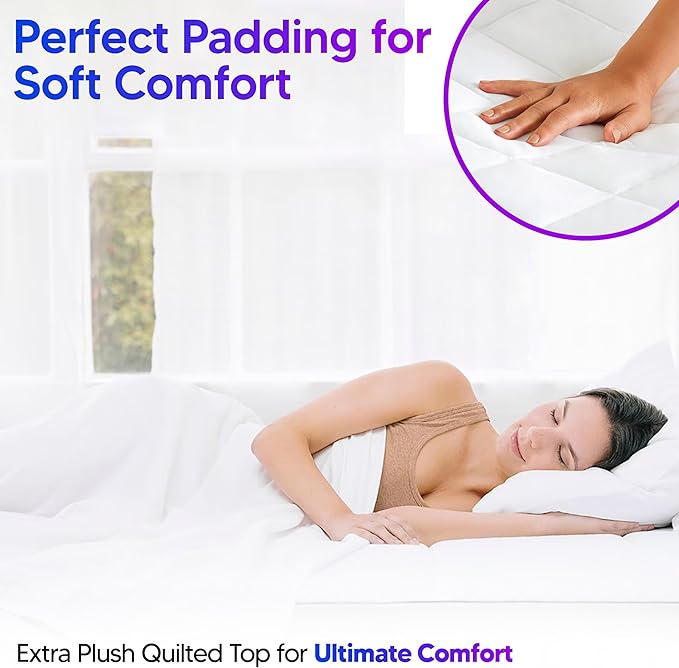Quilted Fitted Waterproof Mattress Protector King Hotel Grade - 15 Inch Deep Pocket, Non-Allergic, Hollow Fibre Polyester Filling - Machine Washable Mattress Pad, Elastic Fitted Mattress Topper (King)