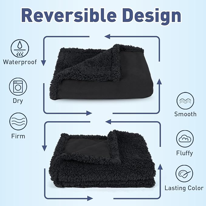 Catalonia Waterproof Blanket for Bed, Washable Leakproof Protector Cover, Reversible Throw Blanket for Couch Sofa, Stain Proof Pad, Black