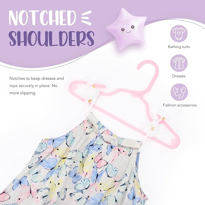 HOUSE DAY Plastic Baby Hangers for Closet 60 Pack, Durable Plastic Kids Hangers for Baby Clothes, Thin & Compact Childrens Hangers, Space Saving Pink Baby Hanger, Small Hanger for Kids Clothes - Image 4