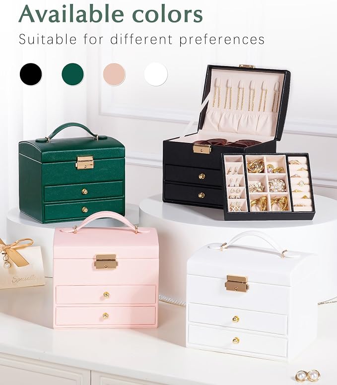 Homde Mothers Day Gifts Small Girls Jewelry Box with Lock: 3 Layer Organizer with Removable Tray - Storage for Ring Necklace Earring - Birthday & Return Gifts for Young Women (Midnight Green) - Image 9