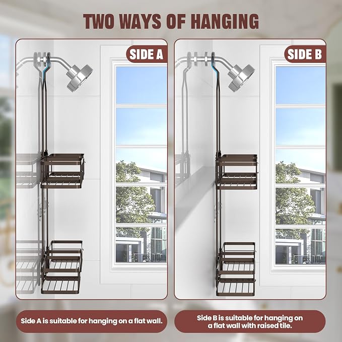 REINHARDT Adjustable Shower Caddy Hanging Rustproof Shower Caddy for Handheld Showerheads, Shower Organizer with Hooks Soap Holder, Anti-Swing Shower Rack Bathroom Accessories, Bronze - Image 8