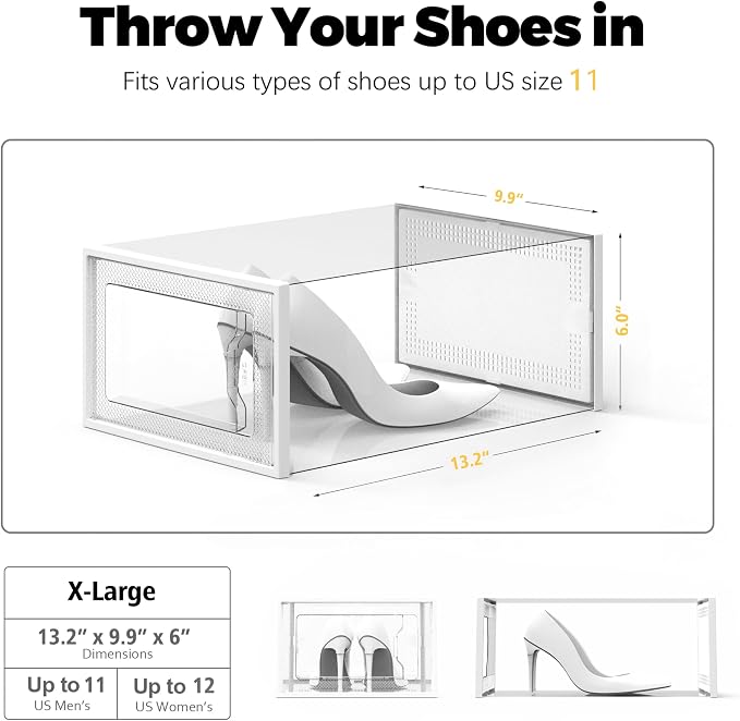SEE SPRING X-Large Shoe Storage Box Fit Size 11, Clear Plastic Stackable Shoe Organizer for Closet, Space Saving Foldable Shoe Rack Sneaker Container Bin Holder, 12 Pack Clear - Image 5
