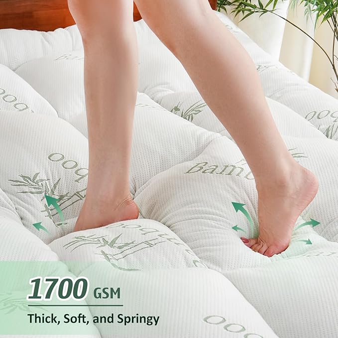 DOWNCOOL 3 Inch Twin Mattress Topper – Cooling Memory Foam Mattress Topper for Back Pain Relief, Breathable Bamboo Viscose Air Layer, 1700 GSM Fill, Deep Pocket Fits 8–21 Inch
