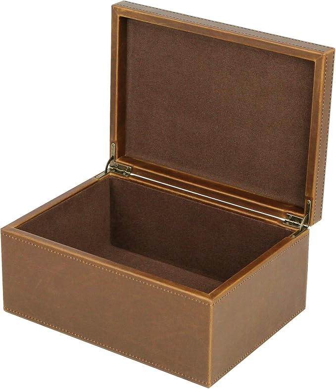 HofferRuffer Faux Leather Decorative Box, Large Wooden Structure Keepsake Box Accessory Organizer Jewelry Organizer with Hinged Lid, Storage Container for Home or Office (Brown) by HofferRuffer