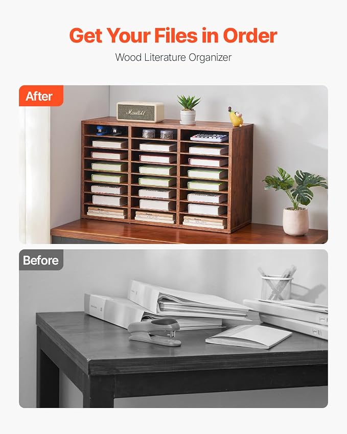 VEVOR Literature Organizer, 24 Compartments Office Mailbox with Removable Shelves, Wooden Mailbox Sorter Particle Board Office Home Classroom Storage, File Sorter for Documents, Papers, Dark Brown - Image 4