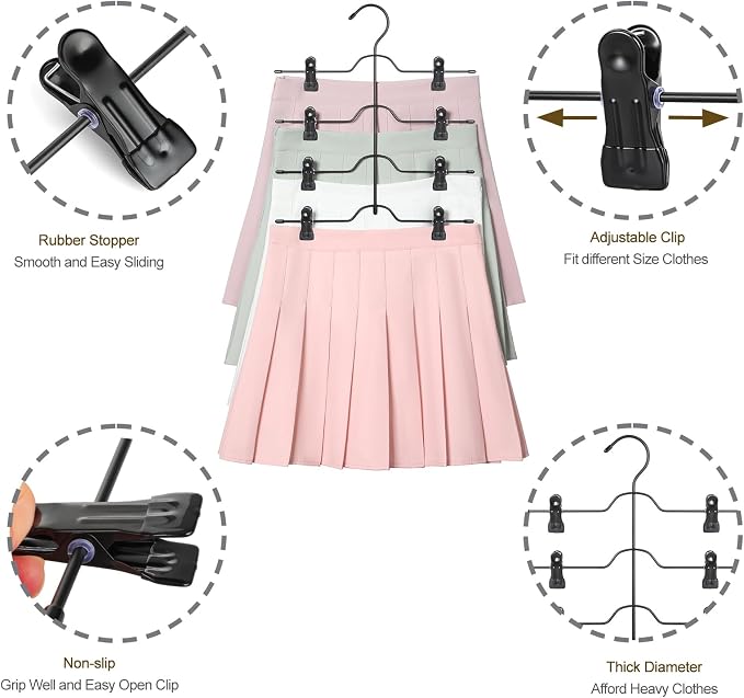 TOPIA HANGER 4 Tier Black Skirt Hangers for Women, Pants Hanger Space Saving with Adjustable Clips, Save 80% More Space, Clip Hanger for Slacks, Trousers, Shorts, Jeans, Towels, 4-Pack, CT75B - Image 5