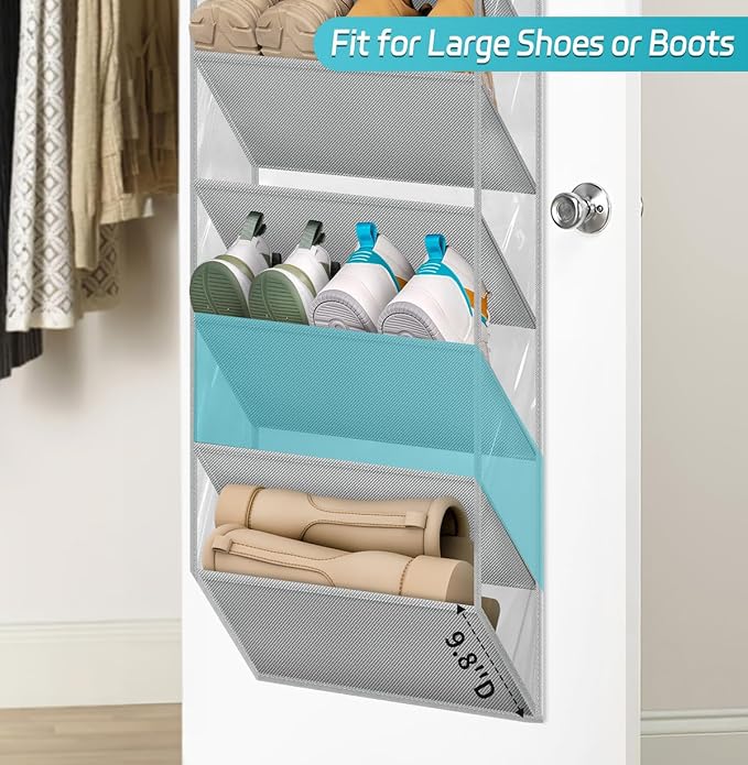 AOODA 10 Tier Clear Over the Door Shoe Organizer Storage, Deep Pockets Large Hanging Shoe Rack for Closet Door, Fit 20 Pairs Shoe Holder Hanger for Boots (Grey) - Image 3