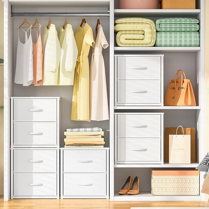 DAOUTIME Stackable Storage Drawers, White Closet Organizer with Wooden Top & Metal Frame, Closet Storage Drawers for Clothes, Freestanding or Stackable Dresser for Bedroom, Living Room, Under Bed - Image 2