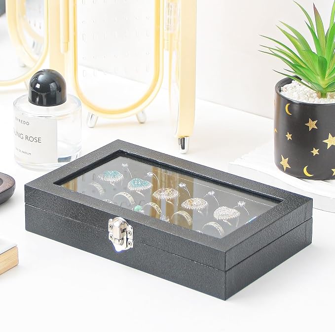Ring Display Case,Jewelry Ring Organizer Box For Rings,Ring And Earring Holder Box For Girl,Velvet Ring Display Tray (Black, 30 slots) - Image 3