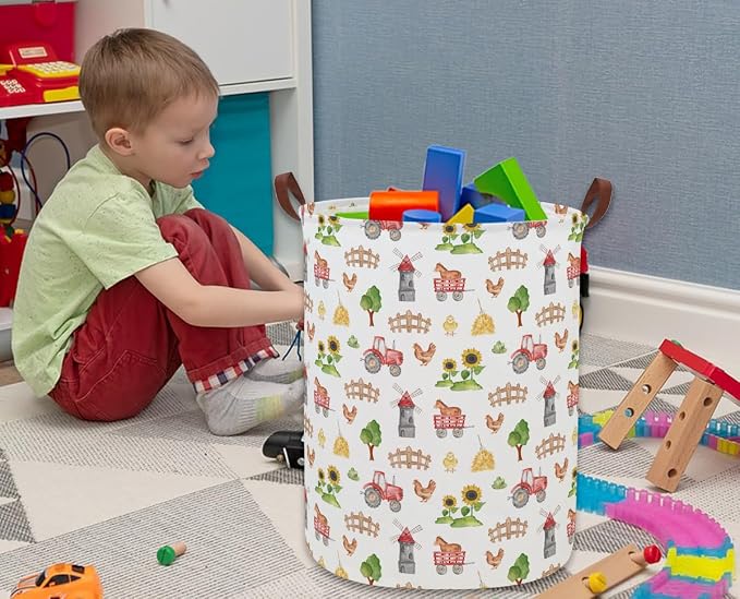 Kids Laundry Basket Farm Hamper for Nursery Boy and Girl Cute Kids Toys Storage Bin Organizer Room Decor for Home(Farm) - Image 5