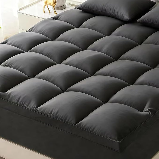 Thick Mattress Topper Twin with Deep Pocket, Extra Pillow Top Mattress Pad, Breathable & Cooling Mattress Cover, Fits 8-21 Inch, Soft Support for Back Pain Relief, Mattress Protector (Twin, Black)