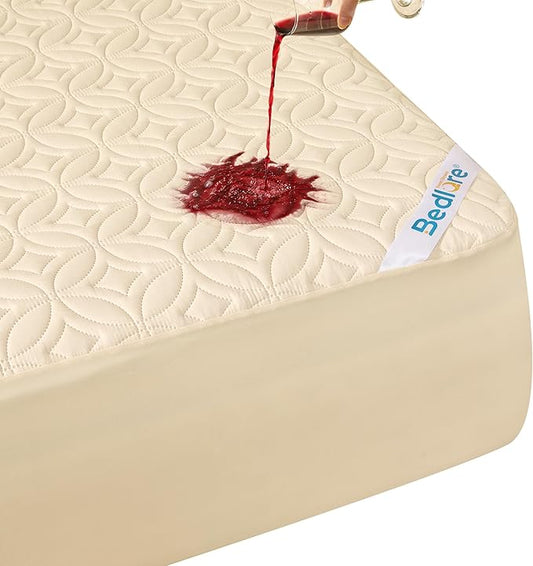 BEDLORE Waterproof Mattress Protector, King Size Noiseless Mattress Pad with Deep Pocket 6"-18" Depth, Soft Breathable Bed Mattress Cover Washable for Home, Bedroom, Hotel (Beige)