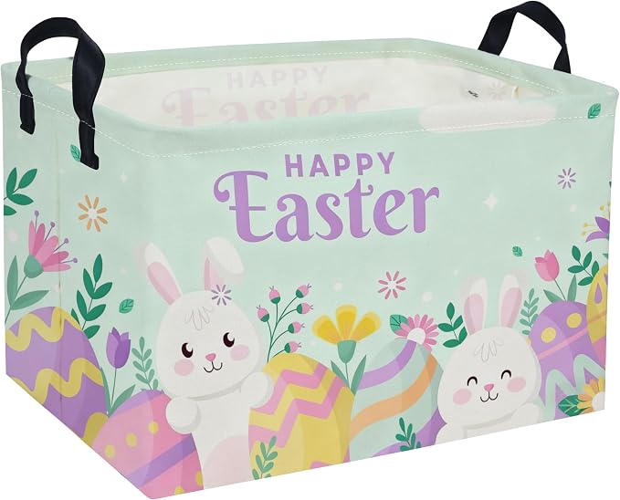 Rectangular Easter Basket Kids Basket Rectangular Cute Storage Bin Organizer Box Room Decor for Home Decor.(Blue eggs) by DDBASKET