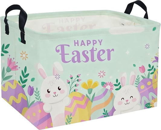 Rectangular Easter Basket Kids Basket Rectangular Cute Storage Bin Organizer Box Room Decor for Home Decor.(Blue eggs) by DDBASKET