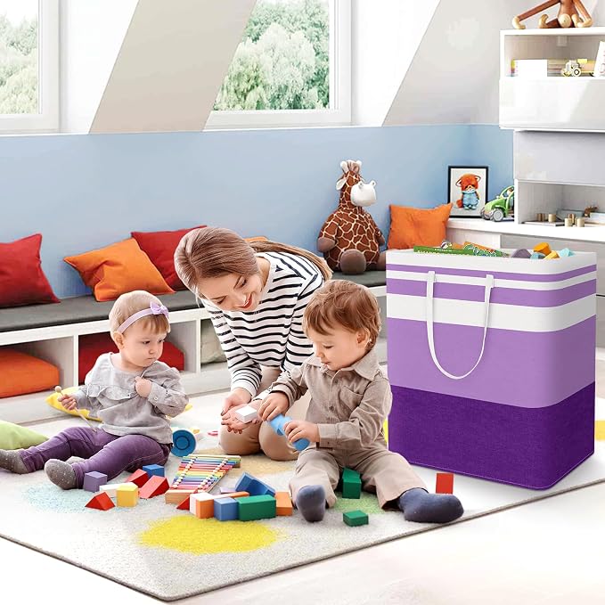 StorageRight Large Collapsible Laundry Basket Hamper with Easy Carry Handles，Freestanding Clothes Hampers for Laundry, Bedroom, Dorm, Towels, Toys, 100L, Purple - Image 7