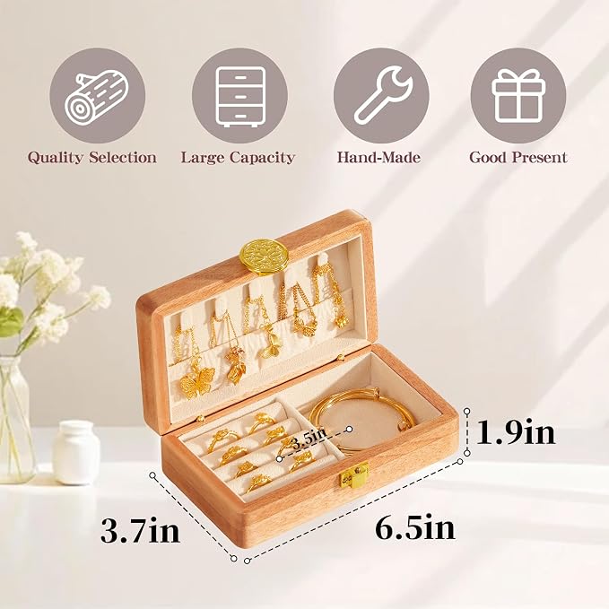 Travel Jewelry Case Small Wood Jewelry Organizer Jewelry Box for Women (Pine Wood Print) - Image 2