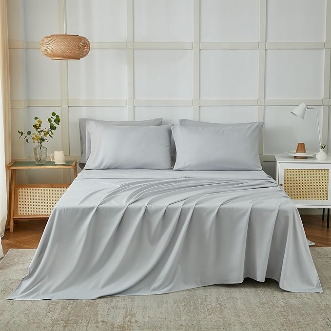 ILAVANDE Queen Sheets Set 6 Piece,Hotel Luxury Super Soft 1800 Series Microfiber Queen Bed Sheets Set-Wrinkle Free & Breathable-14 Deep Pocket Sheets for Queen Size Bed(Queen,Light Grey)