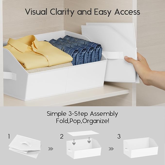 Homsorout Large Closet Organizers and Storage Bins - 6 Pack Trapezoid Storage Baskets for Shelves, Foldable Fabric Baskets with Handles Ideal for Closet, Basket, Wardrobe and Shelf Storage, White - Image 4