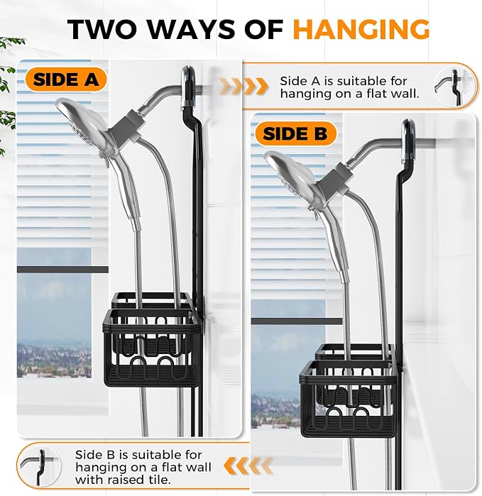 REINHARDT Aluminum Shower Caddy Hanging Adjustable Shower Caddy, Rustproof Hanging Shower Organizer with Hooks Soap Holders, Over Shower Head Caddy for Handheld Showerhead, Black - Image 9