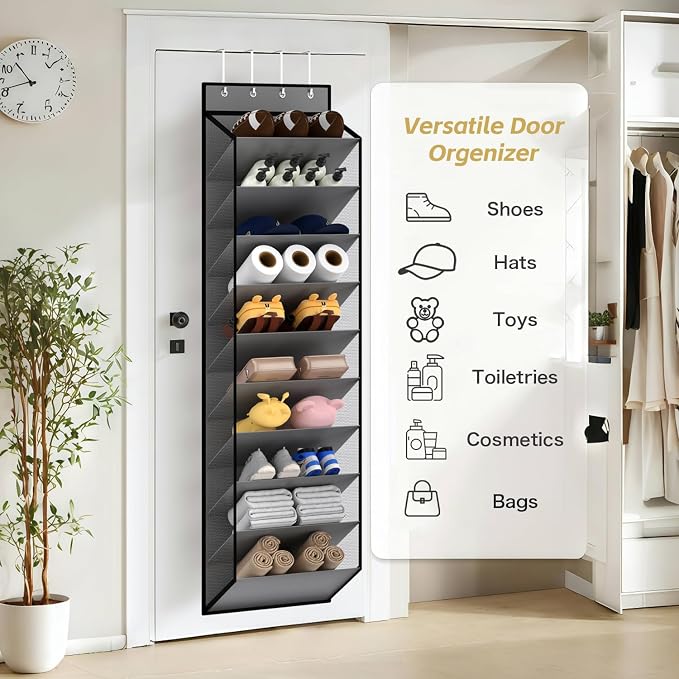 KEEPJOY 10 Tiers Mesh Over Door Shoe Organizer Storage, Hanging Shoe Holder for Door with Large Deep Pockets, Holds 20-30 Pairs of Shoes, Ideal for Sneakers & Boots(Grey) - Image 7